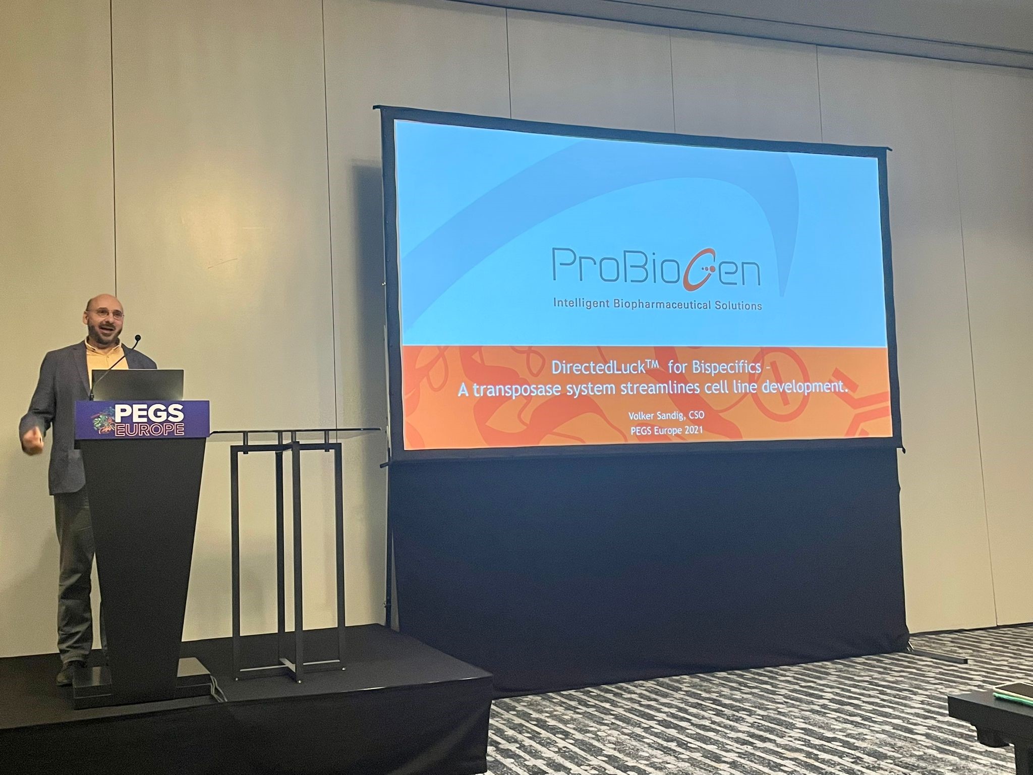 Dr. Volker Sandig, CSO, during his speech at PEGS Europe, Barcelona
